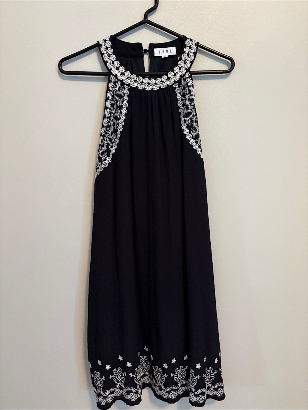 THML Black Dress with Ivory Floral Embroidery